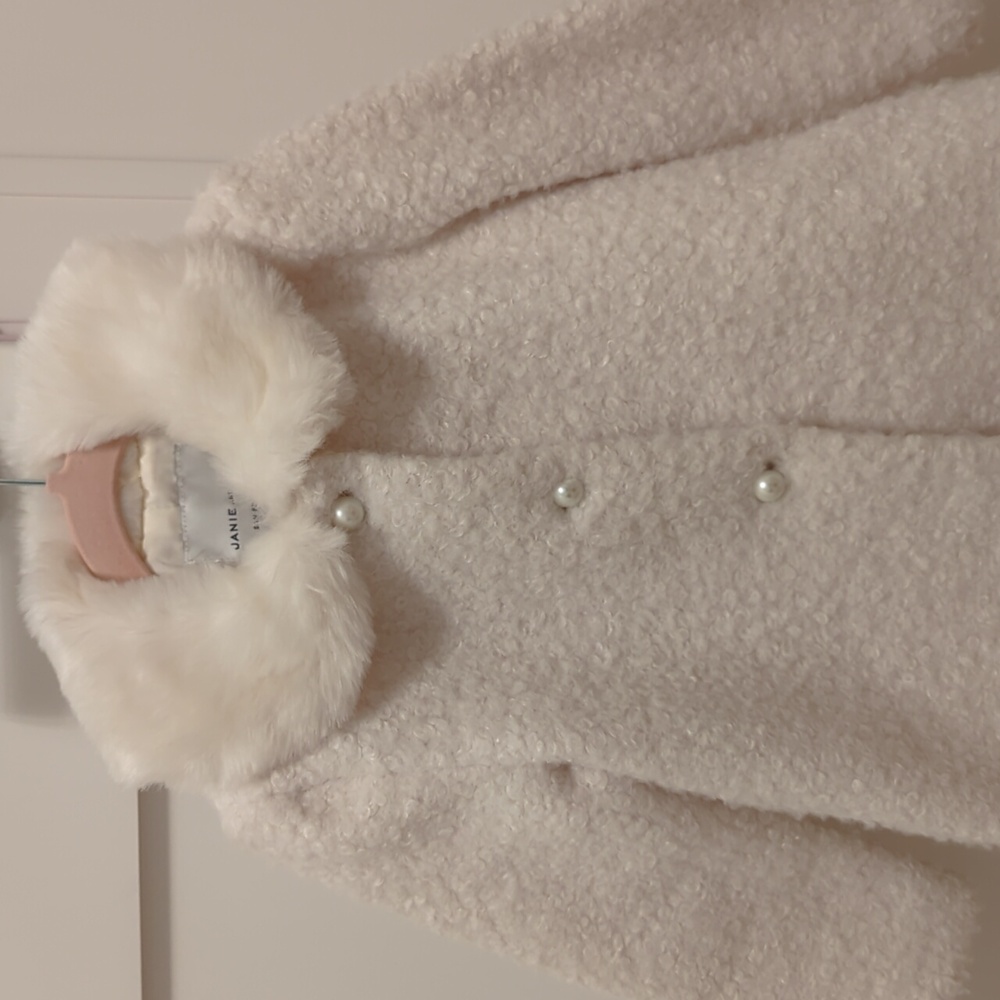 Janie and Jack Cream Pea Coat with Faux Fur Collar 3-4 t - Picture 2 of 4